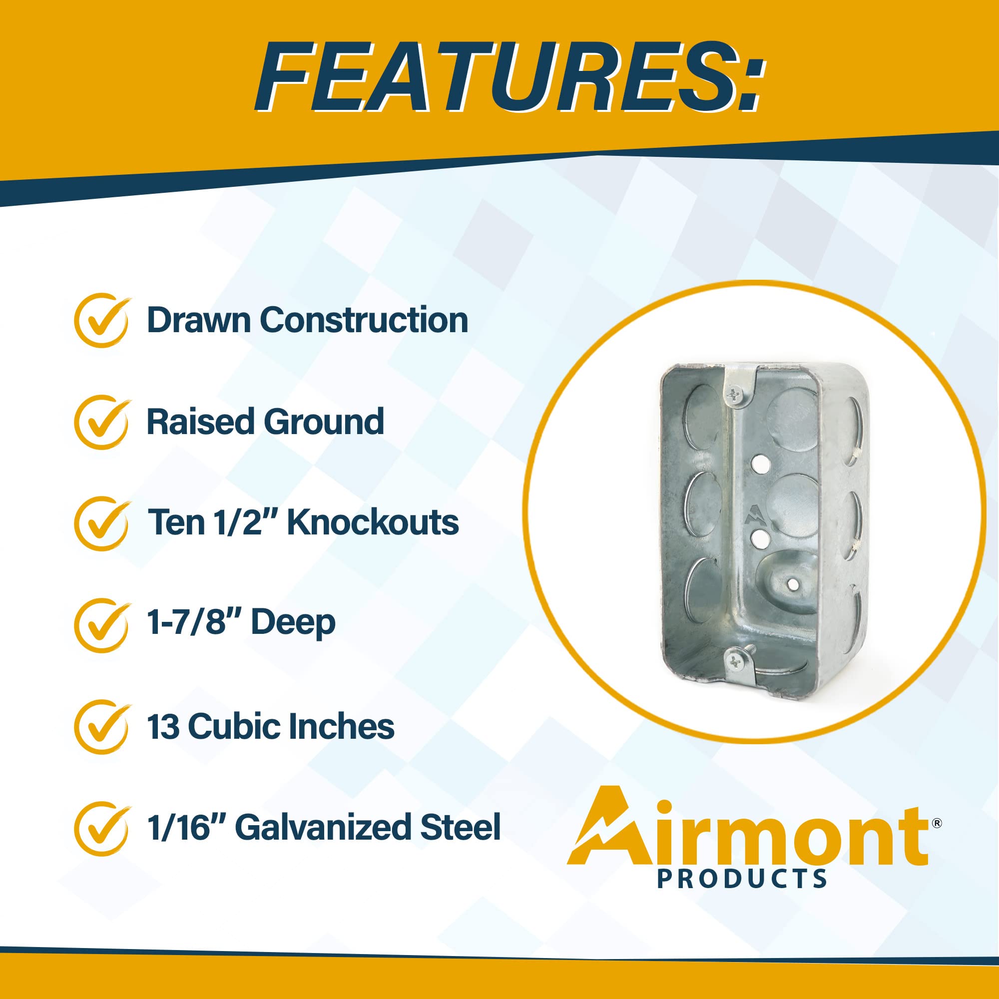 4 x 2 Inch Single-Gang Metal Handy Electrical Box, 1-7/8